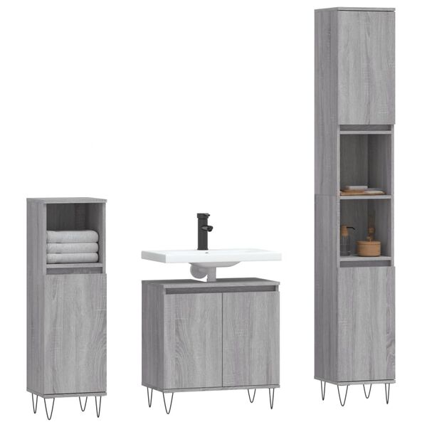 vidaXL Ensemble d'armoires de salle de bain 3 pcs sonoma gris
