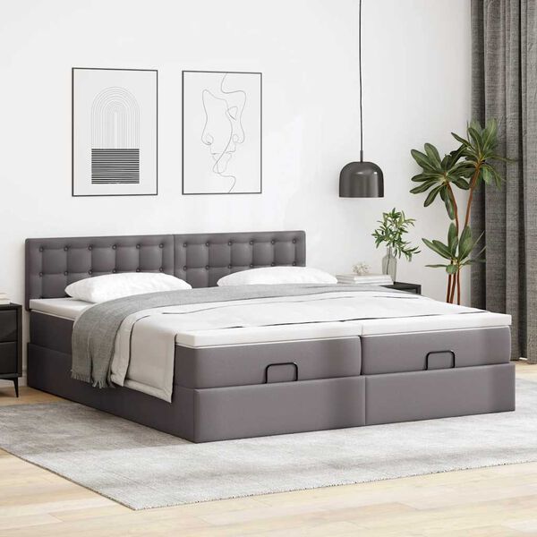 vidaXL Lit ottoman avec matelas & LED Gris 160x200cm similicuir