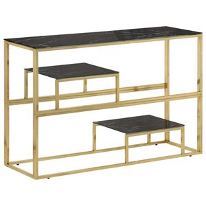 vidaXL Table console dor&eacute; acier inoxydable et verre tremp&eacute;