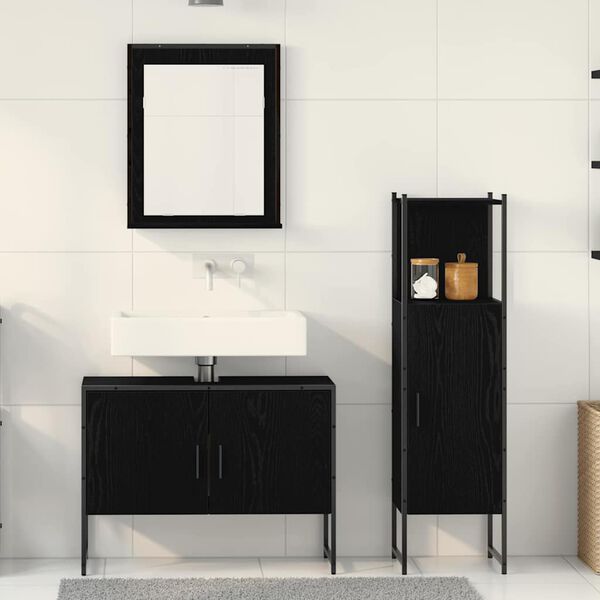 vidaXL Ensemble de mobilier de salle de bain avec &eacute;tag&egrave;re 3 pcs Noir
