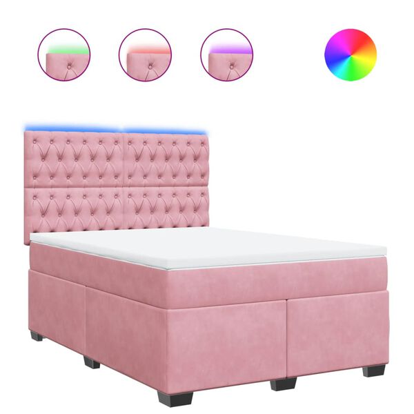 vidaXL Sommier &agrave; lattes de lit avec matelas Rose 140x190 cm Velours
