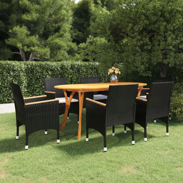 vidaXL Ensemble &agrave; manger de jardin 7 pcs Noir