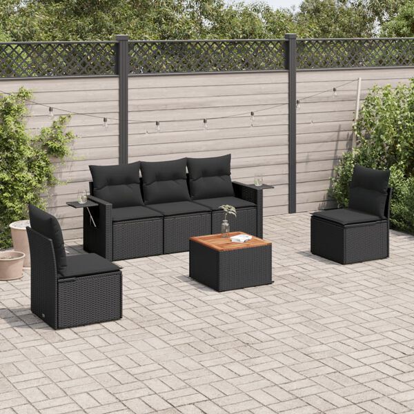 vidaXL Salon de jardin 6 pcs avec coussins noir r&eacute;sine tress&eacute;e