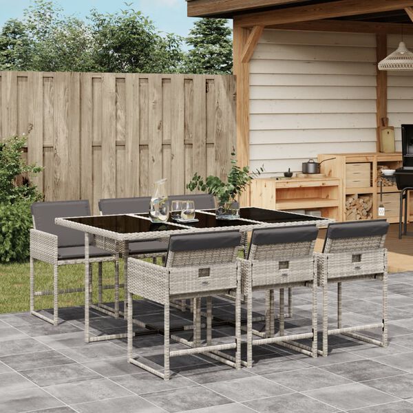 vidaXL Ensemble &agrave; manger de jardin et coussins 7 pcs gris clair rotin