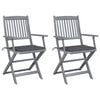 vidaXL Chaises pliables d'ext&eacute;rieur lot de 2 et coussins Bois d'acacia