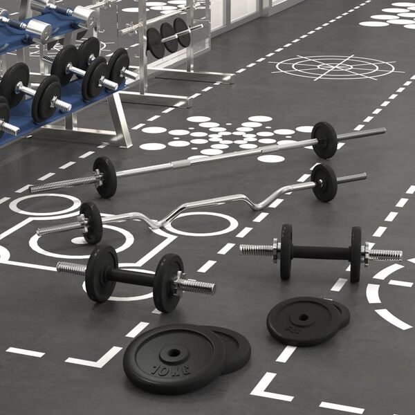 vidaXL Ensemble d'haltères et de barres avec plaques 60 kg fonte