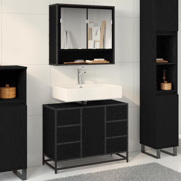 vidaXL Cabinet de salle de bain avec tiroir Ch&ecirc;ne noir 80 x 33 x 60 cm