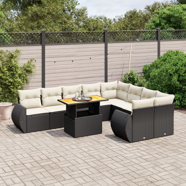 vidaXL Salon de jardin 10 pcs avec coussins noir r&eacute;sine tress&eacute;e