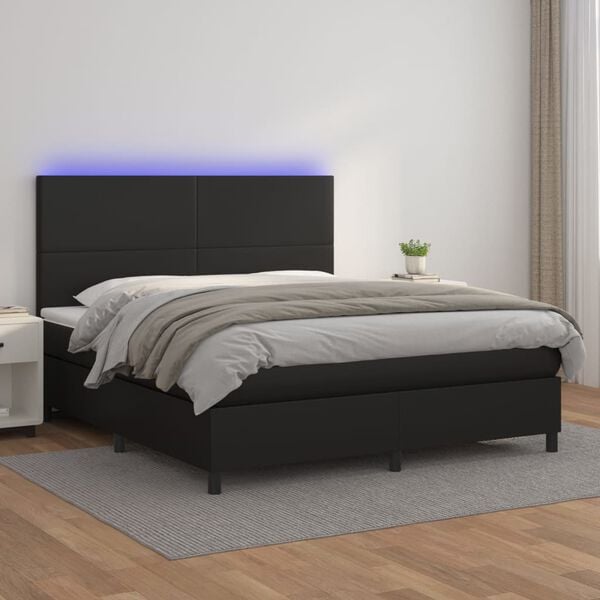 vidaXL Sommier &agrave; lattes de lit avec matelas et LED Noir 160x200 cm