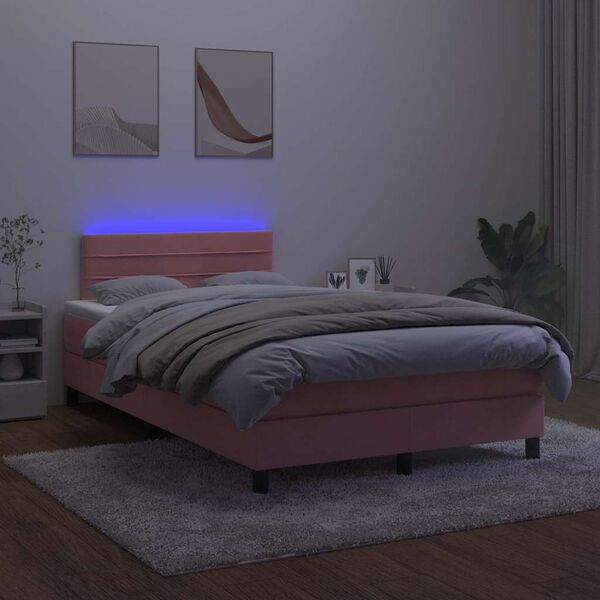 vidaXL Sommier &agrave; lattes de lit et matelas LED rose 120x190 cm velours