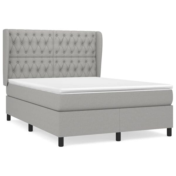 vidaXL Sommier &agrave; lattes de lit avec matelas Gris clair 140x190cm Tissu