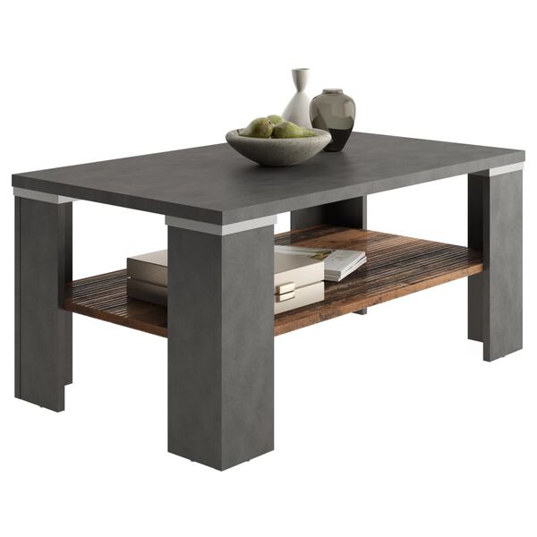 FMD Table basse avec &eacute;tag&egrave;re Gris Matera et style ancien