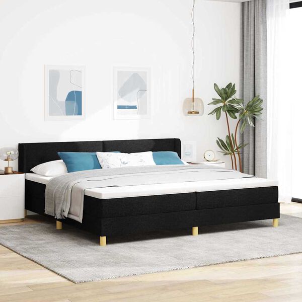 vidaXL Lit &agrave; ressorts avec matelas Noir 200 x 200 cm Polyester