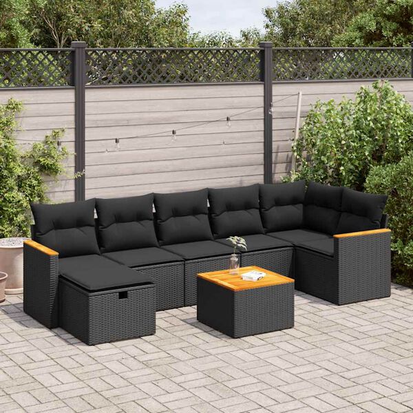 vidaXL Salon de jardin 8 pcs avec coussins noir r&eacute;sine tress&eacute;e