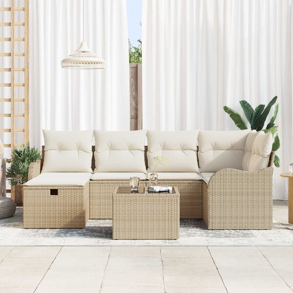 vidaXL Ensemble de canap&eacute; de jardin 7 pcs Beige Poly rotin