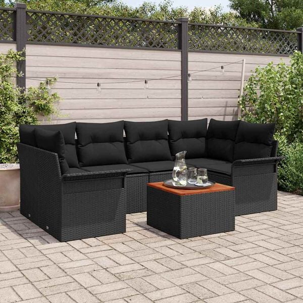vidaXL Ensemble de canapé de jardin 7 pcs Noir Poly rotin