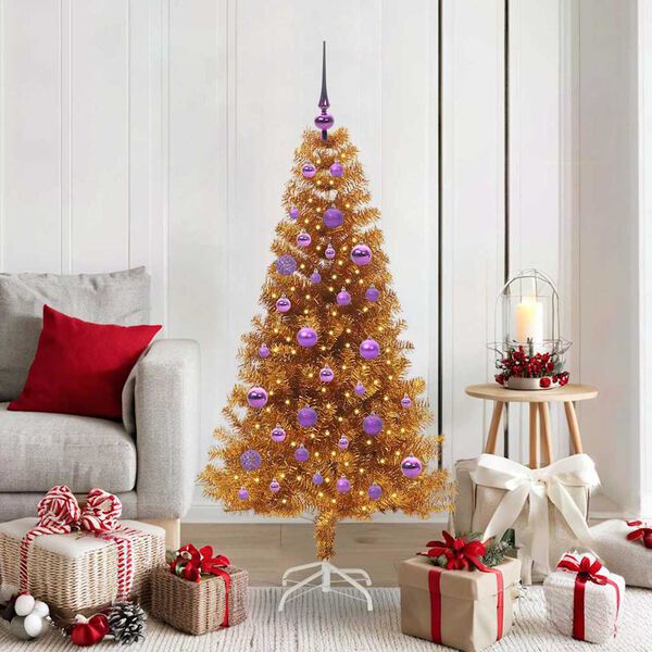 vidaXL Sapin de Noël avec 150 LED avec support Doré 150 cm PET
