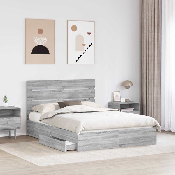 vidaXL Lit de Rangement Gris Sonoma 150 x 200 cm Bois d'ing&eacute;nierie
