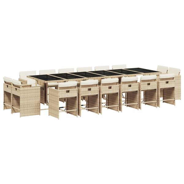 vidaXL Ensemble &agrave; manger de jardin et coussins 17 pcs beige