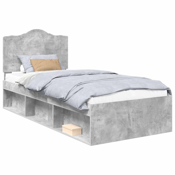 vidaXL Cadre de lit avec t&ecirc;te de lit Gris B&eacute;ton 90 x 190 cm Pin massif
