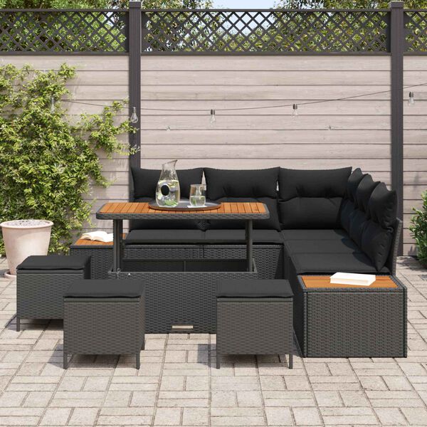 vidaXL Ensemble de canap&eacute; de jardin 9 pcs Noir polyrotin