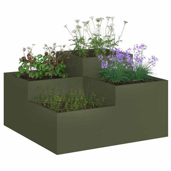 vidaXL Cache-pot de jardin Vert olive 100 x 100 x 48 cm Acier