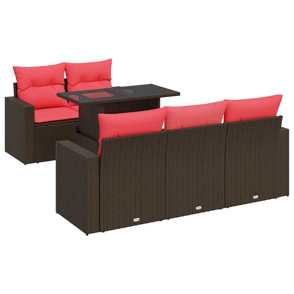 vidaXL Salon de jardin avec coussins 6pcs marron résine tressée acacia
