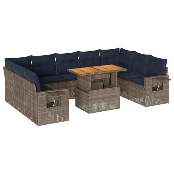 vidaXL Salon de jardin avec coussins 10 pcs gris résine tressée