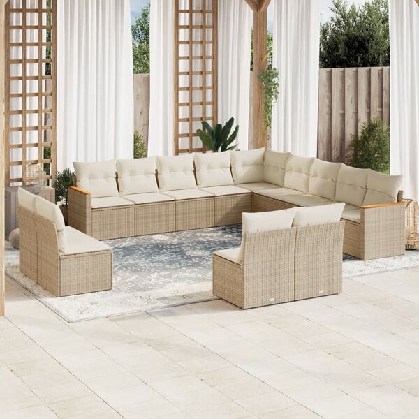 vidaXL Salon de jardin avec coussins 13 pcs beige r&eacute;sine tress&eacute;e