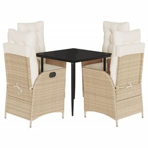 vidaXL Ensemble &agrave; manger de jardin avec coussins 5pcs Beige poly rotin