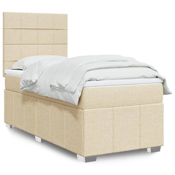 vidaXL Sommier &agrave; lattes de lit avec matelas Cr&egrave;me 90x200 cm Tissu