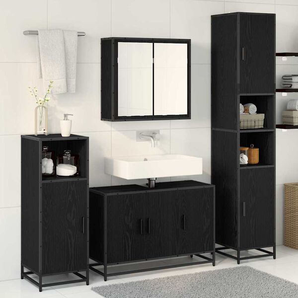 vidaXL Ensemble de mobilier de salle de bain 4 pcs Ch&ecirc;ne noir