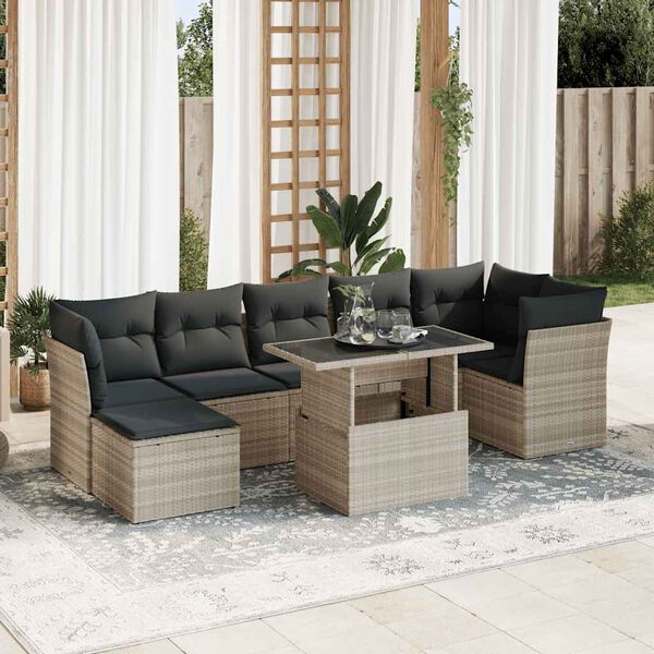 vidaXL Salon de jardin 8 pcs avec coussins gris clair r&eacute;sine tress&eacute;e