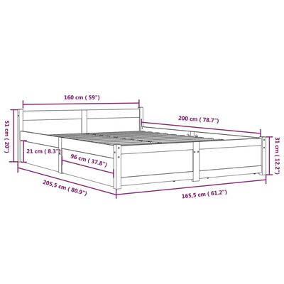 vidaXL Cadre de lit avec tiroirs Gris 160x200 cm