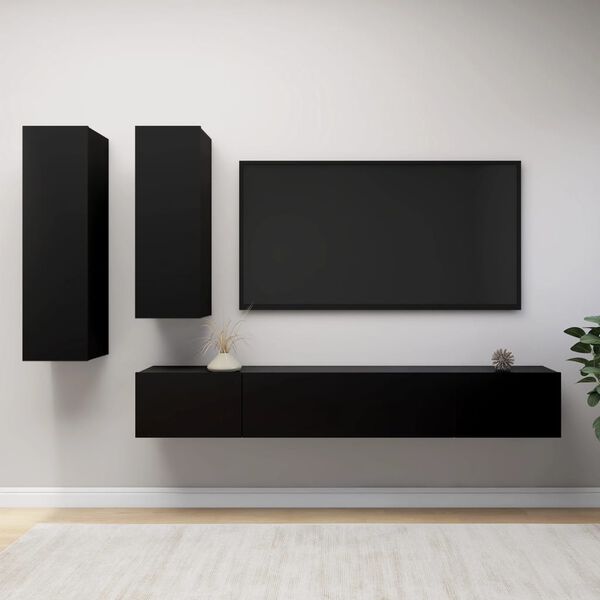 vidaXL Ensemble de meuble TV 4 pcs Noir Bois d'ing&eacute;nierie