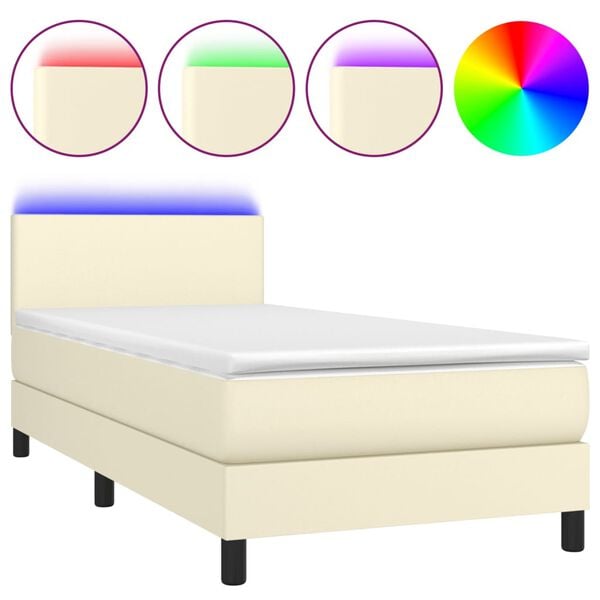 vidaXL Sommier &agrave; lattes de lit avec matelas et LED Cr&egrave;me 80x200cm