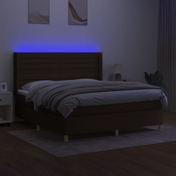 vidaXL Sommier &agrave; lattes de lit matelas et LED Marron fonc&eacute; 160x200 cm