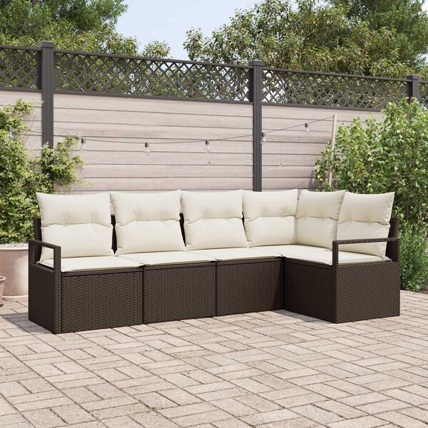 vidaXL Ensemble de canap&eacute; de jardin 5 pcs Marron et blanc polyrotin