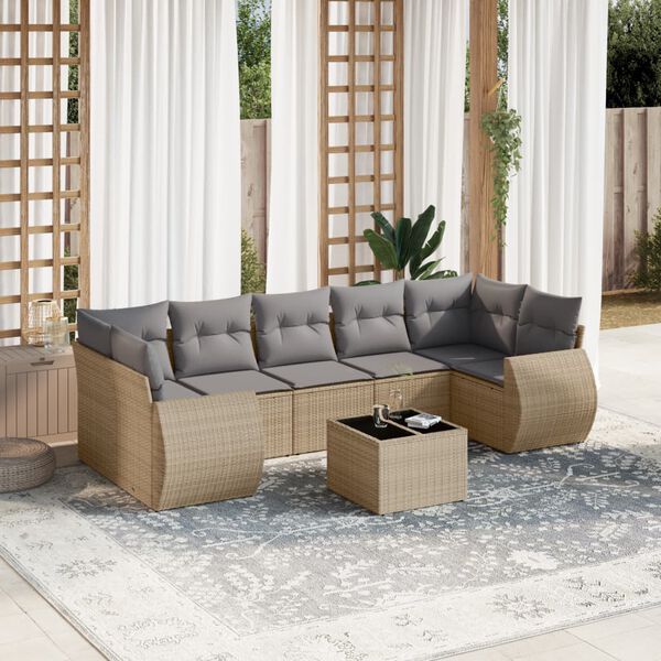 vidaXL Salon de jardin avec coussins 8 pcs beige r&eacute;sine tress&eacute;e