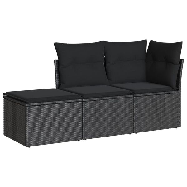 vidaXL Salon de jardin 3 pcs avec coussins noir r&eacute;sine tress&eacute;e