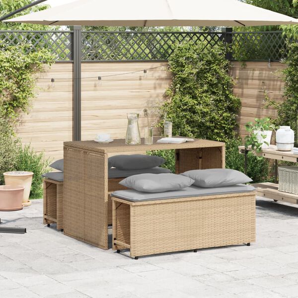 vidaXL Ensemble à manger de jardin et coussins 3 pcs Beige poly rotin