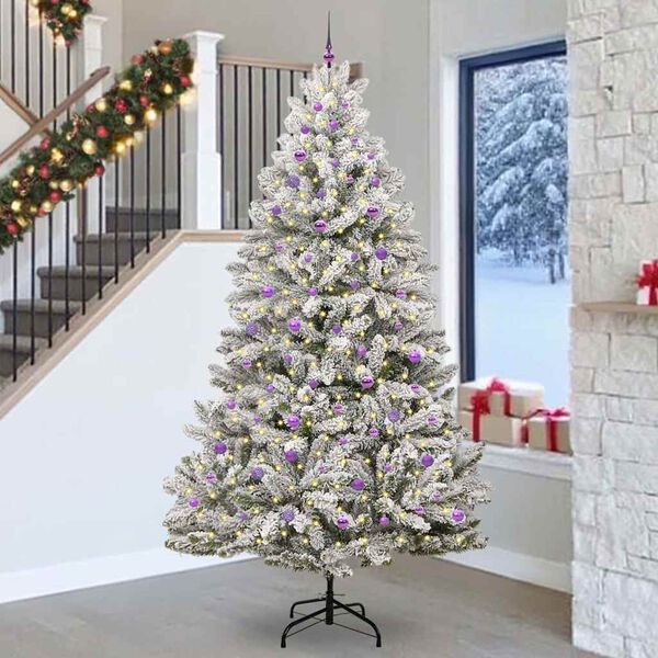 vidaXL Sapin de No&euml;l artificiel Vert et blanc 270 cm PVC et m&eacute;tal