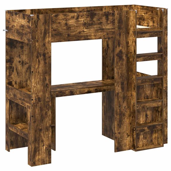 vidaXL Cadre de lit superpos&eacute; avec bureau Ch&ecirc;ne fum&eacute; 75 x 190 cm