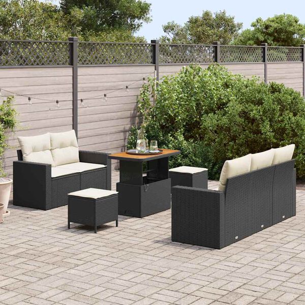 vidaXL Ensemble de canap&eacute; de jardin 8 pcs Noir et Cr&egrave;me polyrotin