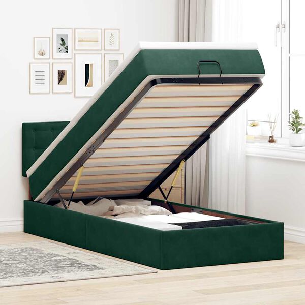 vidaXL Cadre de lit ottoman avec matelas vert fonc&eacute; 90x190 cm velours