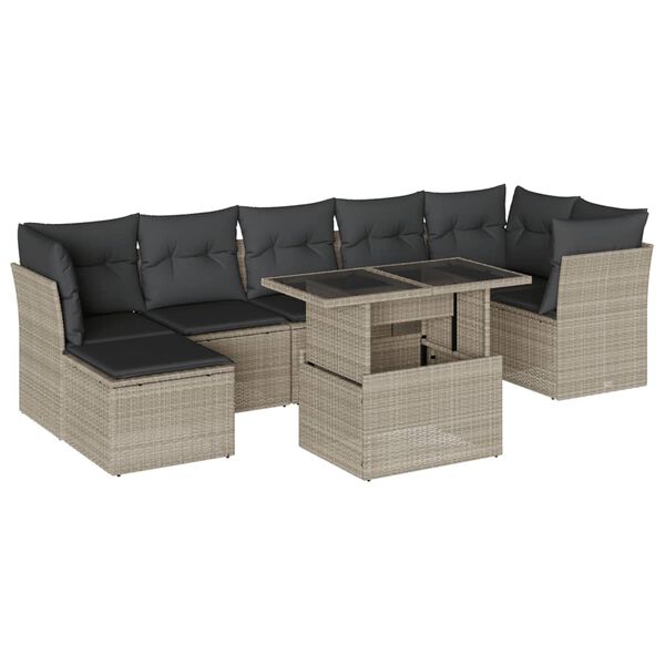 vidaXL Salon de jardin 8 pcs avec coussins gris clair r&eacute;sine tress&eacute;e