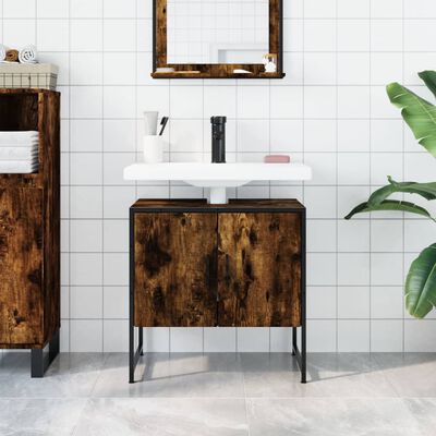 vidaXL Armoire lavabo de salle de bain chêne fumé 60x33x60 cm