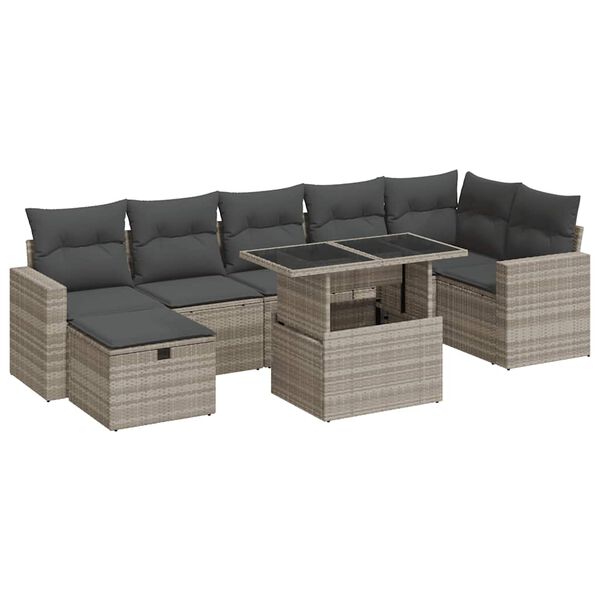 vidaXL Salon de jardin 8 pcs avec coussins gris clair r&eacute;sine tress&eacute;e