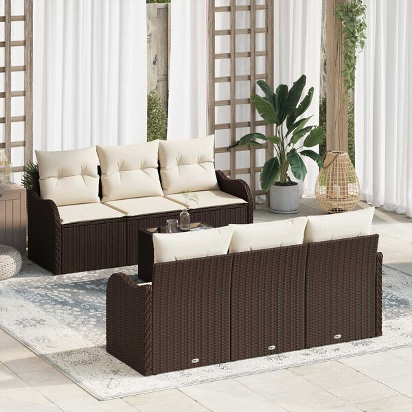 vidaXL Ensemble de canap&eacute; de jardin avec coussin 7 pcs Marron et Cr&egrave;me