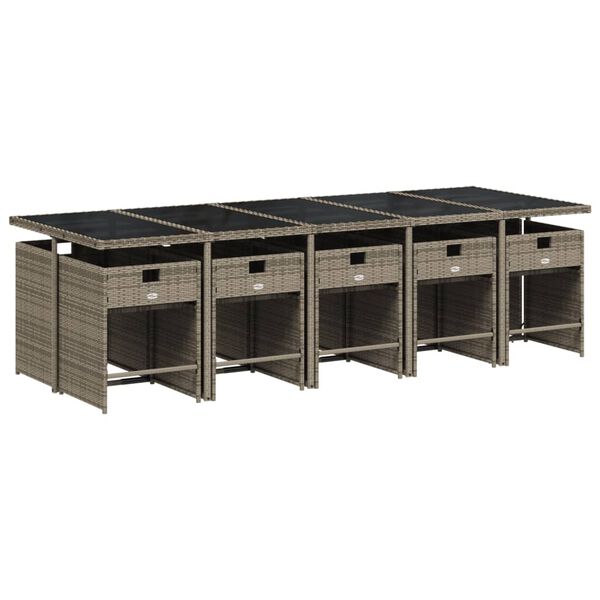 vidaXL Ensemble &agrave; manger de jardin 11pcs avec coussins gris poly rotin